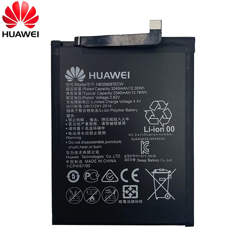 100% originale Hua Wei Reale 3340mAh HB356687ECW Per Huawei Nova 2 plus/Nova 2i/ G10/Compagno di 10 Lite/ Honor 7x/Honor 9i Batterie