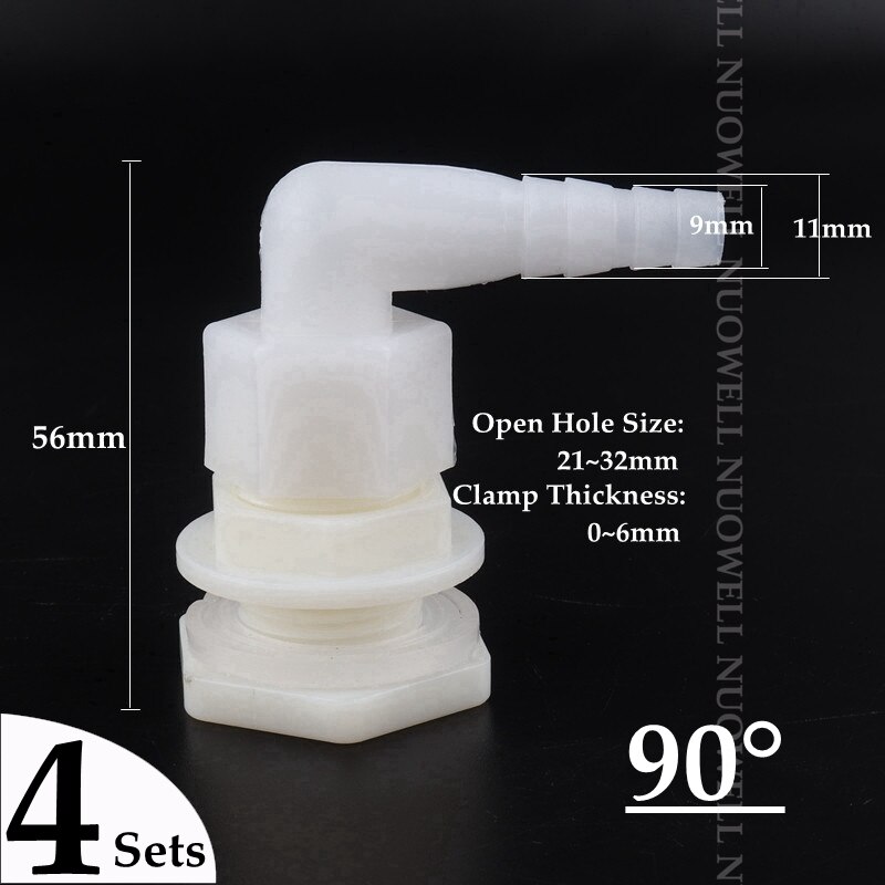 4Sets 1/2" ABS Water Tank Connectors Aquarium Fish Tank Outlet Joints Bucket Connector Adapter Drain Pipe Fittings: 90 Degree Set