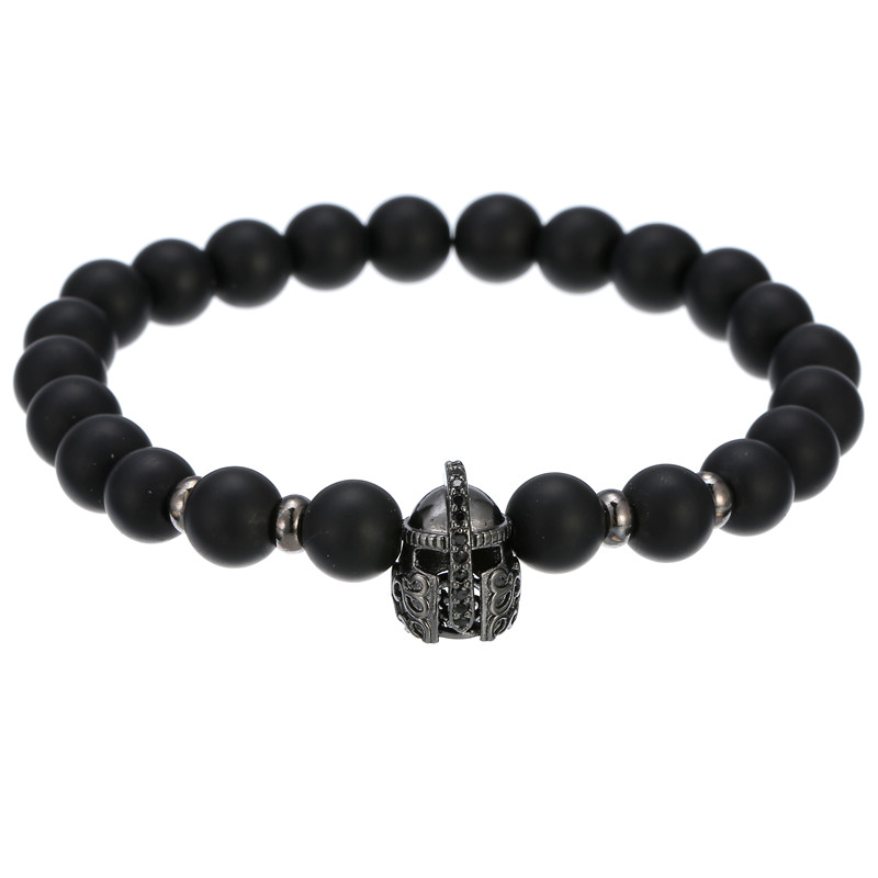 Pulsera de cobre hecha a mano para hombre y mujer, Micro CZ King crown, cuentas elásticas de 8mm, brazalete de joyería,: BA-013H
