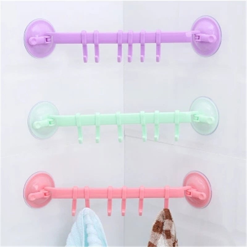 Colgador de toallas de baño con ventosa ajustable, estante colgante con cierre tipo ventosa, organizador de cocina, 6 ganchos