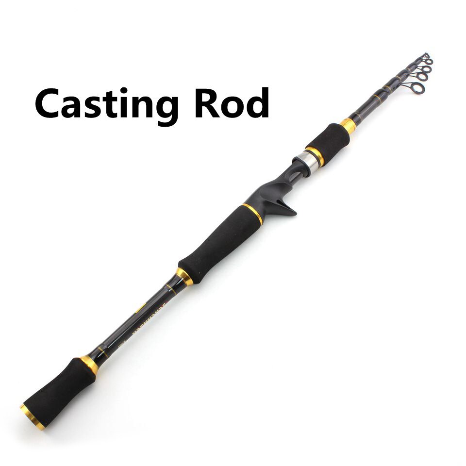 1.8m-2.7m M puissance leurre 7-28g Portable télescopique canne à pêche coulée filature poisson main matériel de pêche canne à pêche: Black Casting Rod / 1,8 m