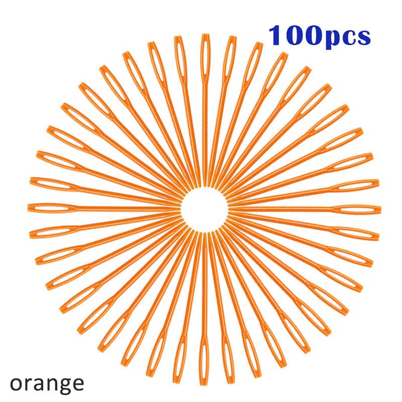 100Pcs Haak Haken Diy Trui Weven Gereedschappen Breinaalden Plastic 7 Cm Muliti-Kleur Wandtapijt Wol Garen Naald: Oranje