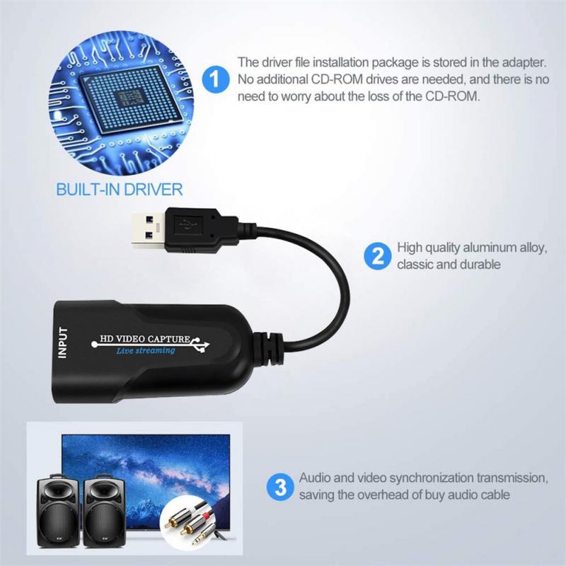 HDMI Cable to USB 3.0 Video Capture Card Game Capture Card 1080P 60fps Recording Reliable For Live Broadcasts Video Recording