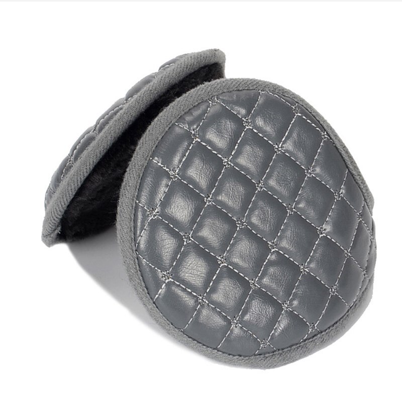 Ear Muffs Winter Fleece Ear Warmers Behind Head Leather Padded Earwarmer Men Women Warm Earmuffs Earflap: Grey