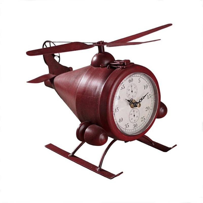 Retro Nostalgic Wrought Iron Airplane Table Clock Living Room Bar Cafe Window Bedroom Desk Clock Desktop Decoration