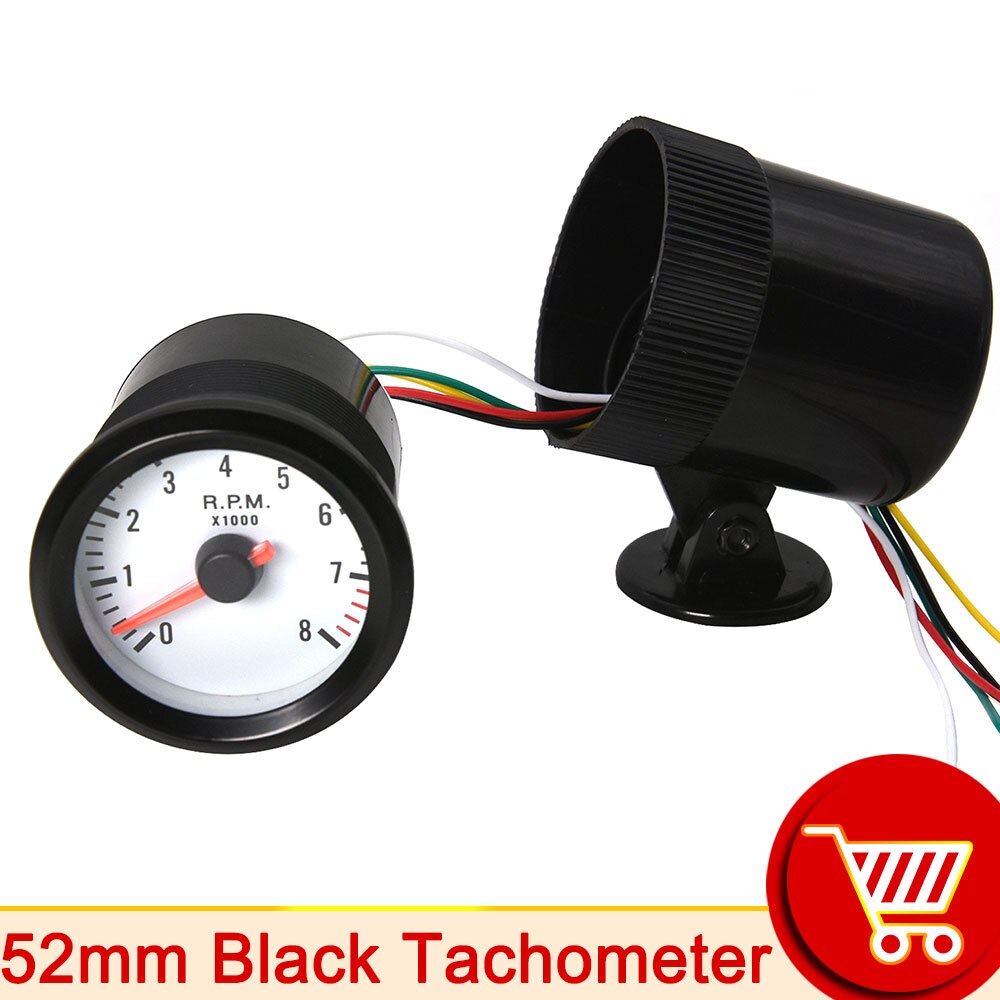 2&quot; 52mm Car motorcycle tachometer 12V Blue LED 0~8000 rpm meter Pointer tacho Gauge for motorcycle Truck / ATV tacometro from RU: black