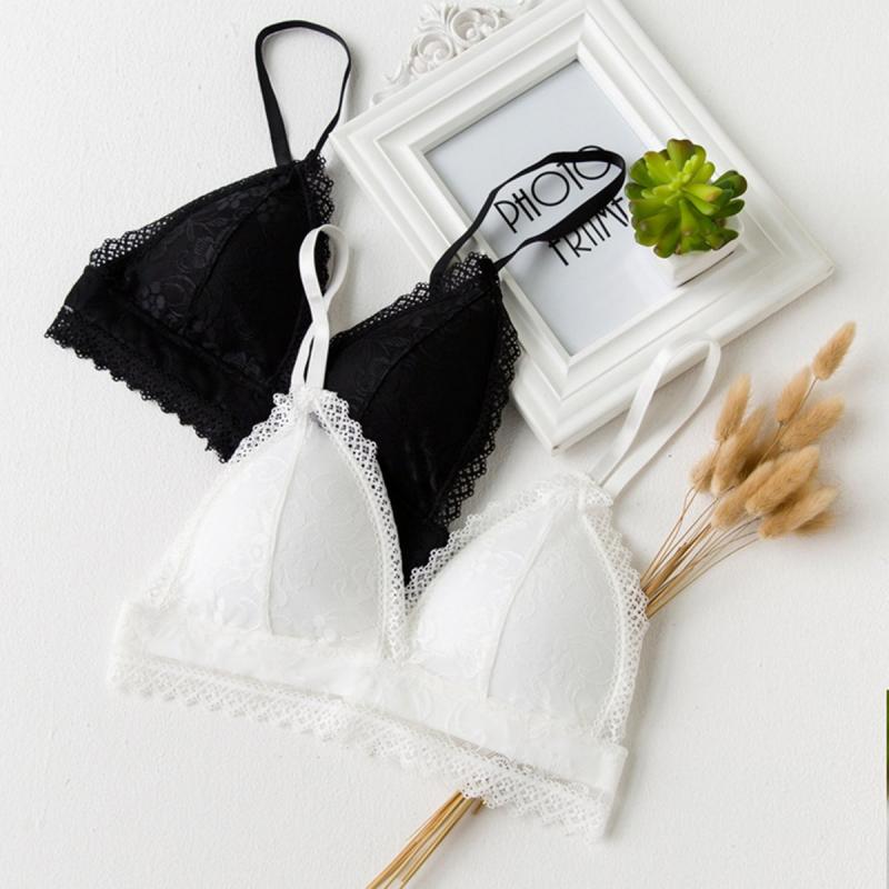 Girls Bra Floral Lace Bralette Bustier Crop Top Sheer Mesh Triangle Padded Bra