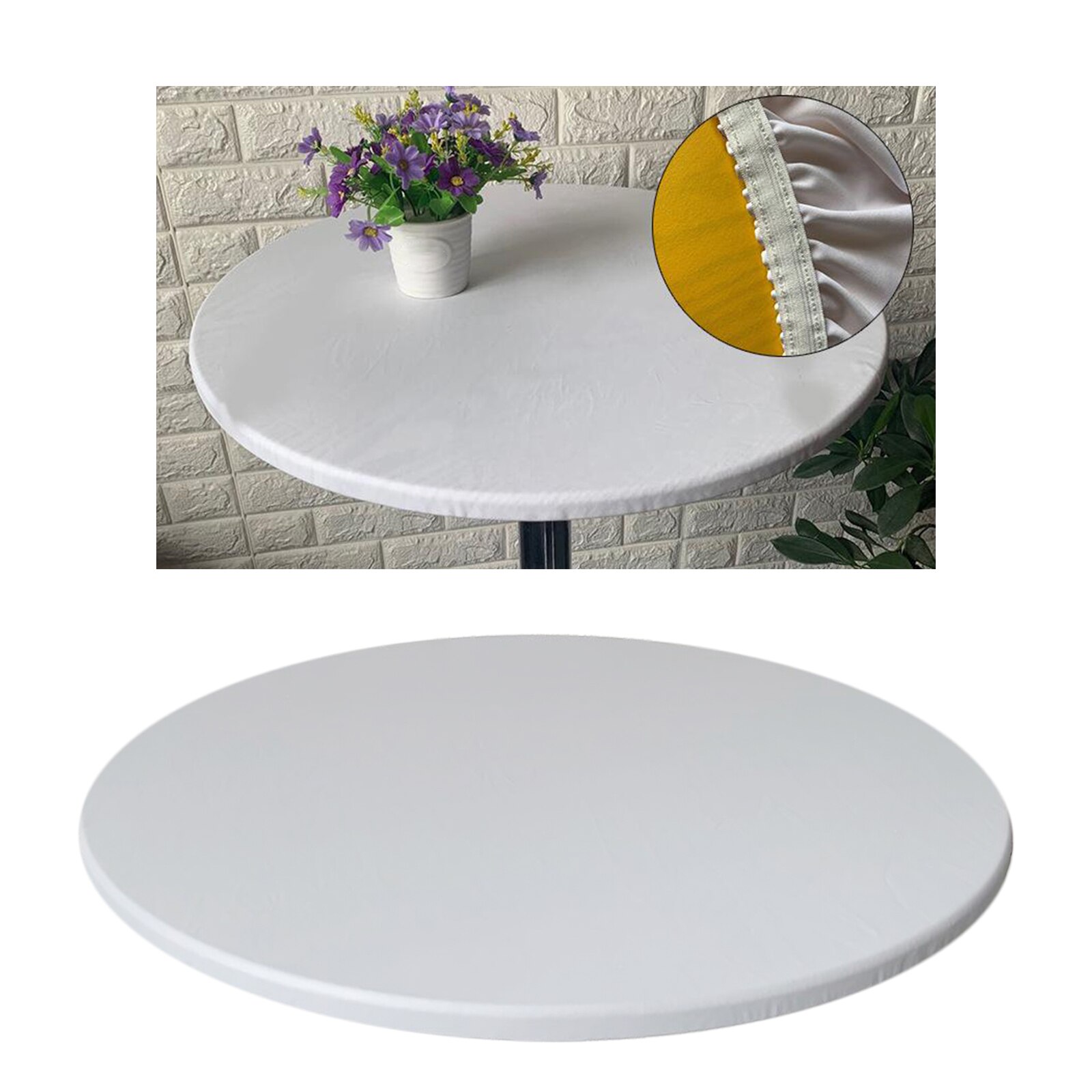 Fitted Polyester Table Cover Waterproof Round Tablecloth with Elastic Edged 60cm: White