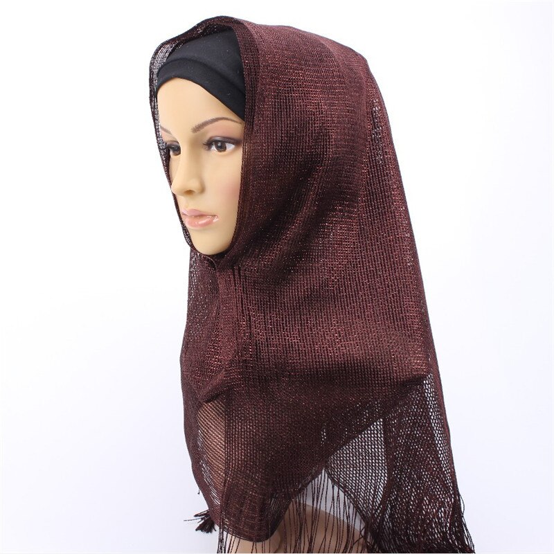 Dianruo suosittu yksivärinen naisten huivi shaalipanta femme bandana tupsut pitsi muslimi hijabit pehmeät päähuivit  n207: Tumman ruskea