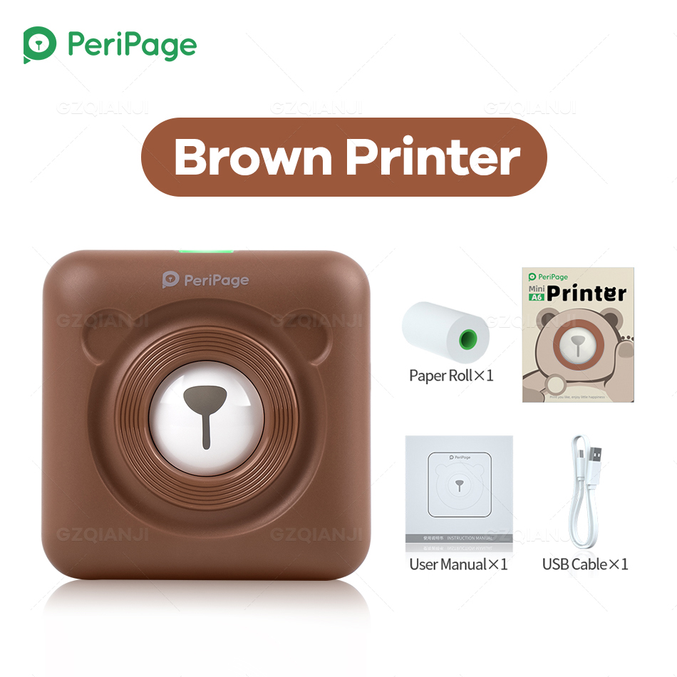 Mini Sticker Label Photo Printer Peripage A6 8 Soorten Van Kleur Foto Printer Bluetooth Draadloze Telefoon Drukmachine Printer: Brown Printer