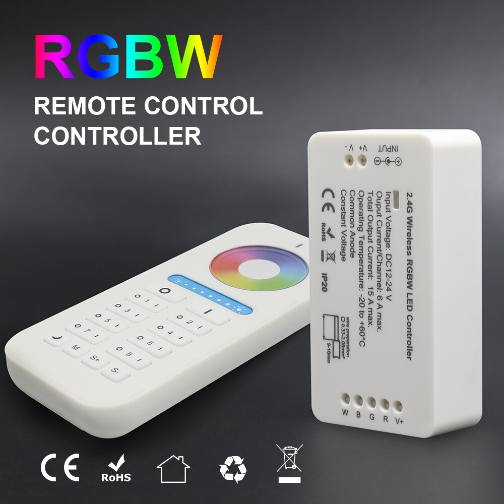 2.4G RGBW Controller,DC12V/DC24V,Color and Brightness Adjustable,for RGBW LED Strips,Spotlights,Rigid Bar light,Linear lights