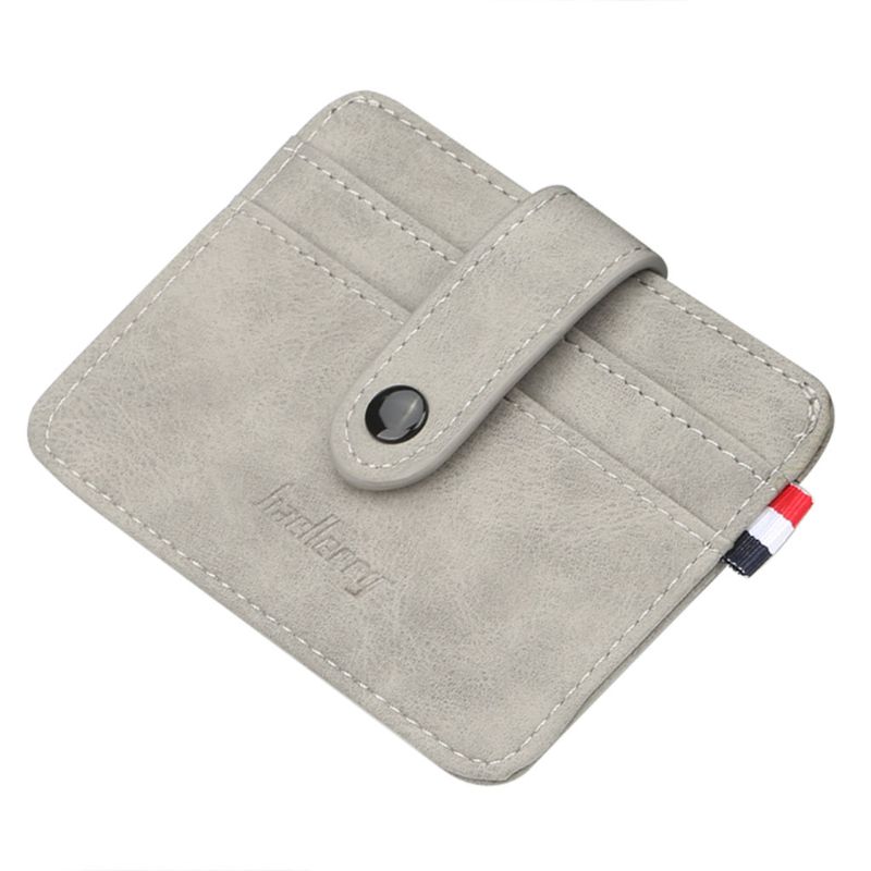 Rétro bouton sac à main hommes en cuir mince affaires portefeuille ID crédit porte-carte: Gris