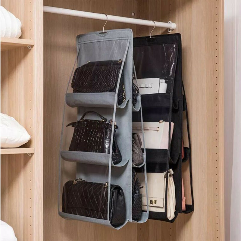 8 Pocket Folding Hanging Handbag Purse Storage Large Clear Holder Anti-dust Organizer Rack Hook Hanger