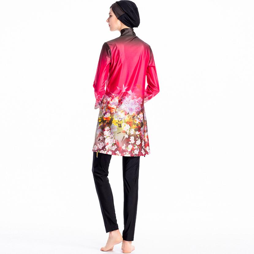 Bañador estampado para mujer, Burkini chino rojo, trajes de baño completos de manga larga, traje de baño musulmán Floral, S-4XL de pesca