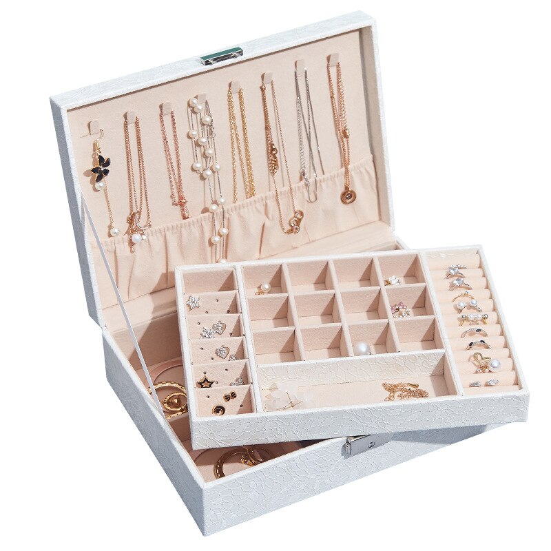 Dobbeltlags store kapacitet til opbevaring af smykker, smykkeskrin, øreringe, øreringe, ring, halskæde, smykkeskrin