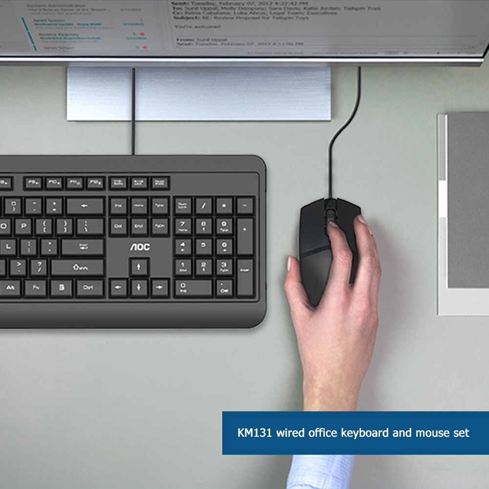 AOC KM131 USB Wired 104 Keys Keyboard 3 Buttons 1000 DPI Mouse Computer PC Combos Set for Home Office Gaming keyboard and Mouse