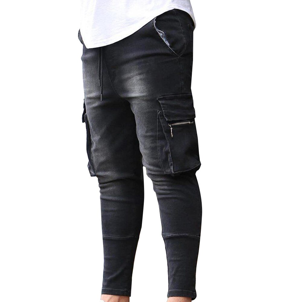 Fermeture éclair hommes coupe ajustée Denim pantalon hommes poches Stretch crayon jean décontracté plaine pantalon automne Denim bas