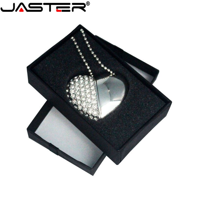 JASTER-unidad Flash USB, cristal, corazón de amor + caja, piedra preciosa 4G/ 8G/ 16G/ 32G /diamante, de boda
