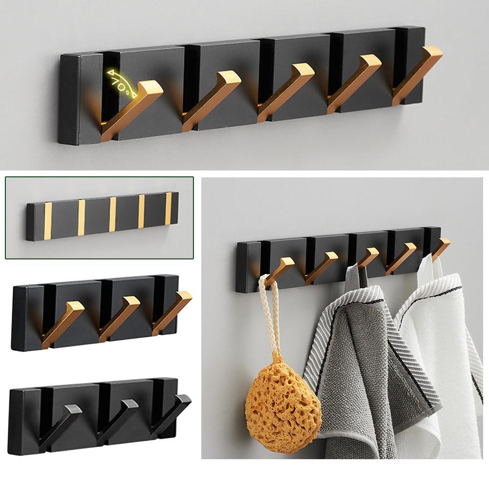 Porte-serviettes pliant, 2 voies d'installation, crochets muraux, porte-vêtements pour salle de bains, cuisine, chambre à coucher, couloir, noir, or