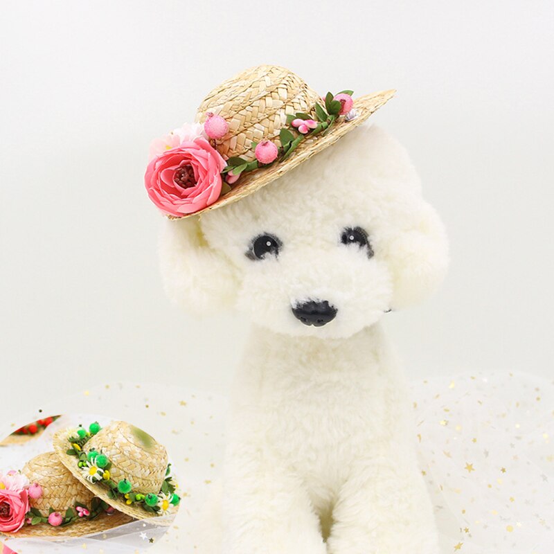 Chapeau d'été pour chien, petit et moyen gabarit, Style hawaïen, chat drôle, décoration en bambou libellule, paille tressée, fournitures pour animaux de compagnie