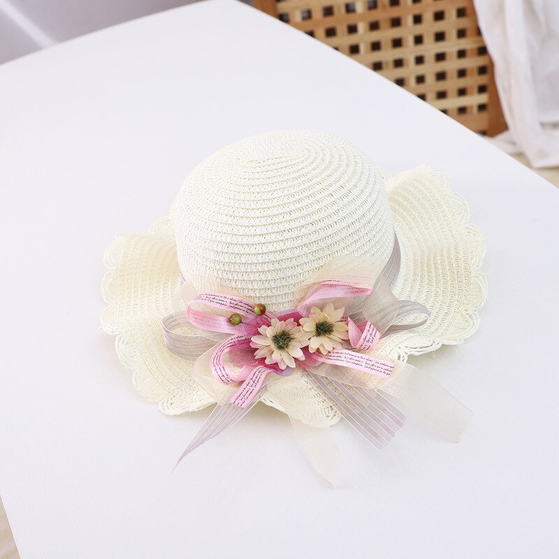 Hotsale Zomer Twee Stuk Een Set Kind Leuke Daisy Bloemen Schoudertas En Strooien Hoed Baby Meisje Zonnehoed Panama cap Gorros: Only hat  white