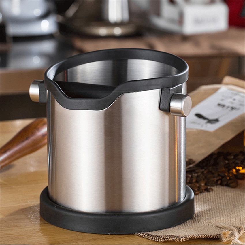 Stainless Steel Espresso Knock Box Anti slip Coffee Grind Dump Bin Waste Bin with Detachable Knock Bar for Barista