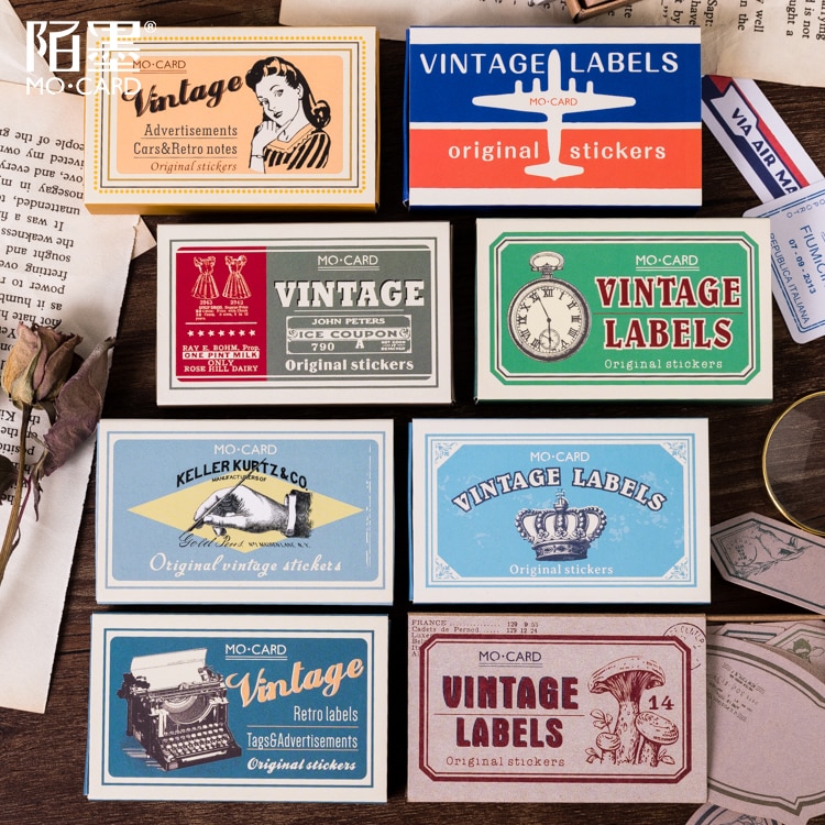 Juego de pegatinas de papelería Kawaii Vintage, etiqueta adhesiva, escuela, oficina, , álbum de recortes, 60 unids/paquete