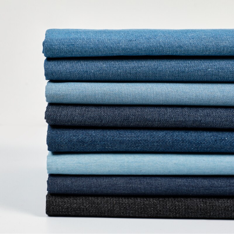 Washed Denim Fabric By The Meter for Sewing Jeans Shirts Clothes Thin Plain Blue Black Cloth Coats Thickened Winter Cotton Soft