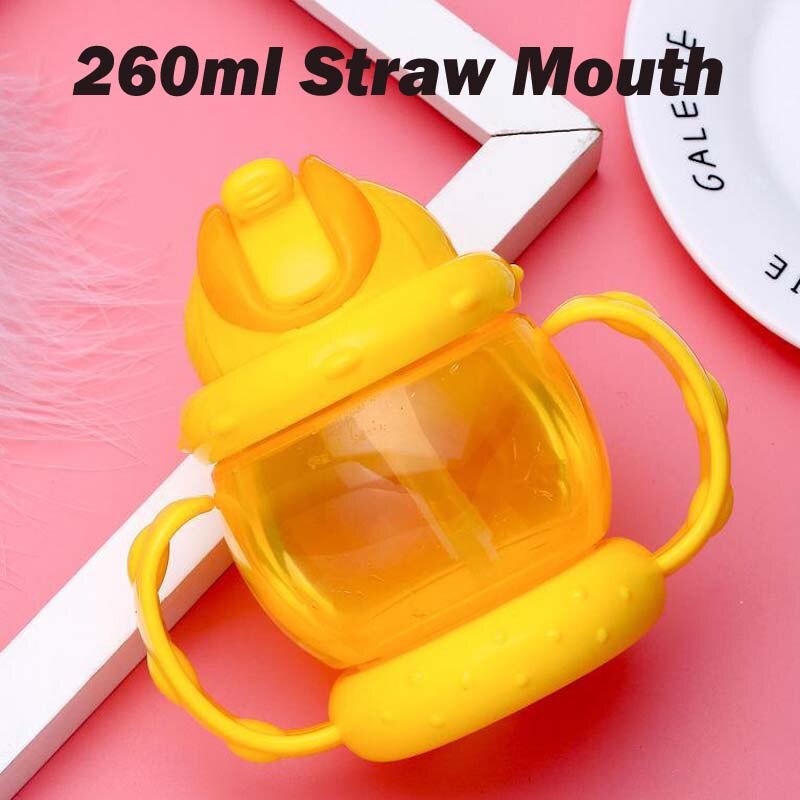 280ml Safety PP Material Children Straw Cup Drinking Bottle with Handles: Yellow Straw Cup