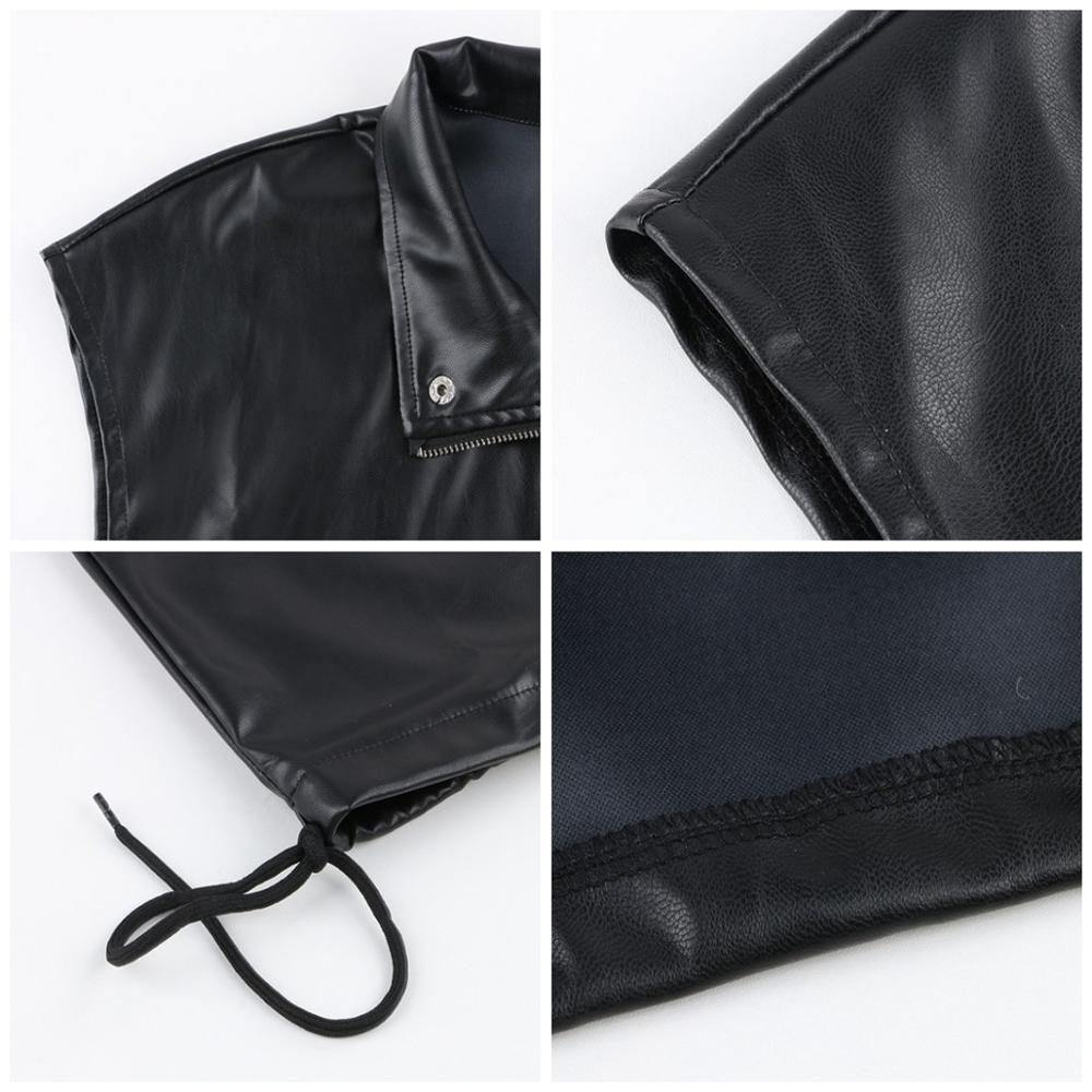 Kurtka zimowa Forefair czarny zamek bez rękawów dorywczo luźne opuszczane ramiona solidna szczupły nadwymiarowe kobiety kamizelka skórzana kurtka