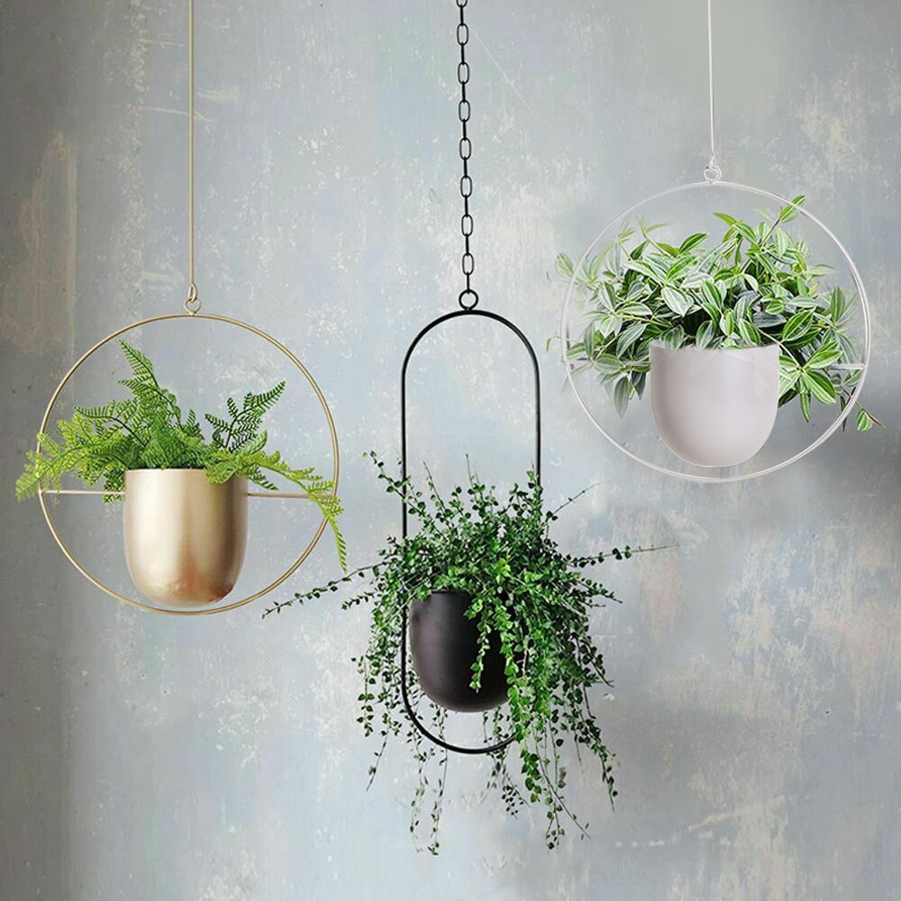 Hanging Flower Pot Chain Set - 2 Pcs Metal Iron Basket Hanger - Wall Mount Balcony Decor