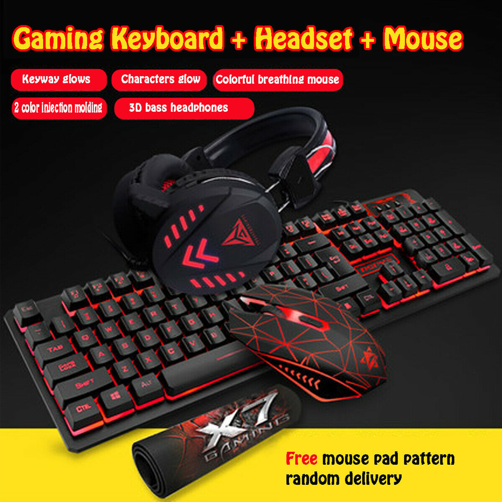 Gaming mus mekaniskt hem headset bakgrundsbelysning ergonomiskt tangentbord set usb trådad pad dator skrivbord vattentäta tillbehör