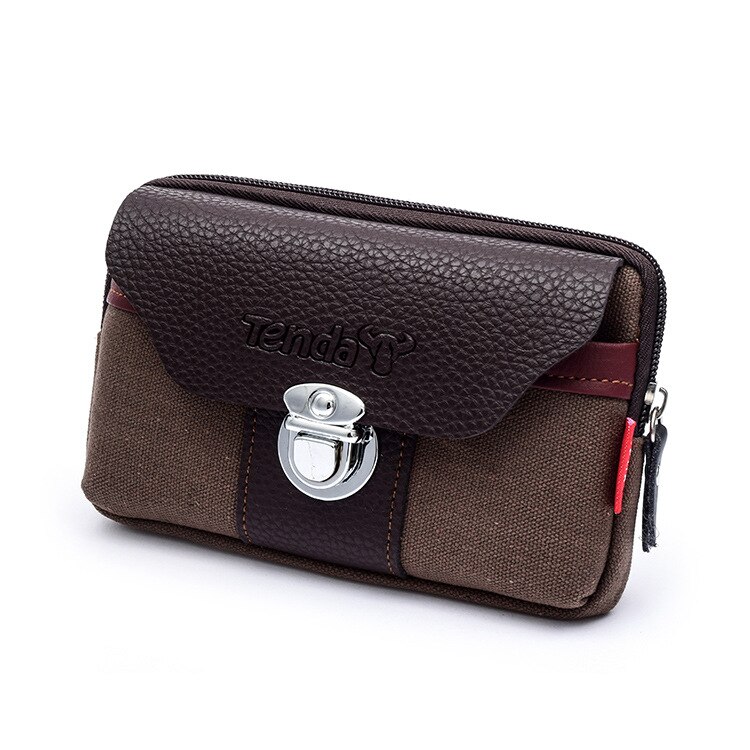 BISI GORO moda zasuwka nosić kieszeń na pasek torba na talię na zewnątrz Porta Tarjetas Heuptas Heren odporna na zużycie płótno portmonetka na telefon: brązowy 93211