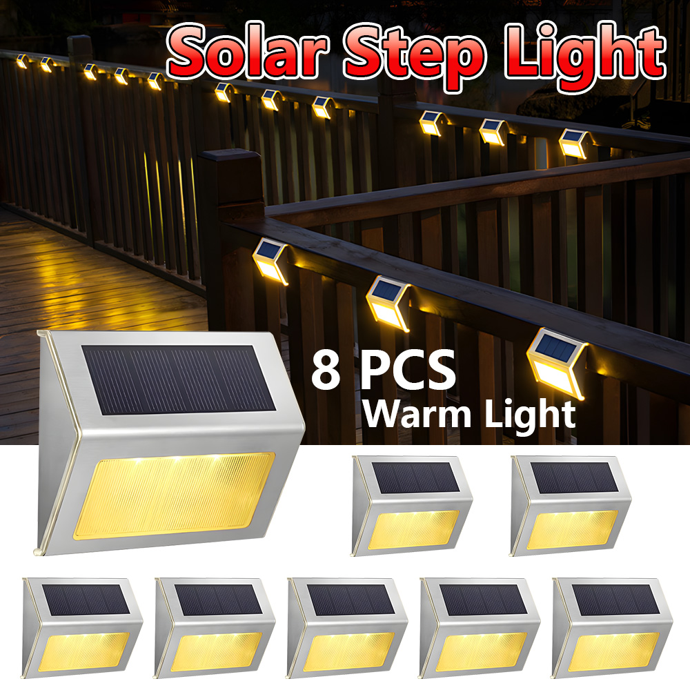 1/4/8Pcs Solar Step Lamp Path Waterproof Solar LED Light Fence Lights Outdoor Garden Lights Pathway Wall Lamp Railing Decoration