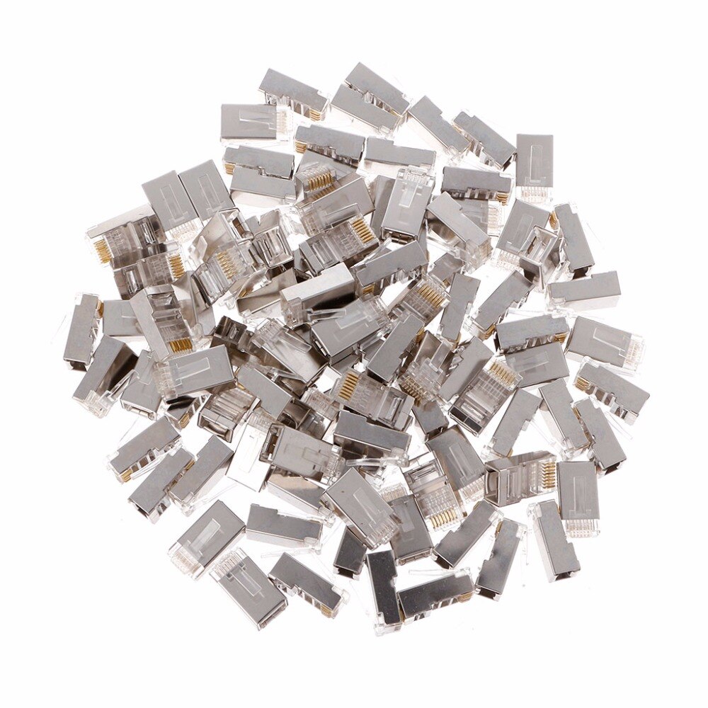100Pcs Cat6 8-Pin RJ45 8P8C Shielded Stranded Crimp Modular Plug Connector Socket