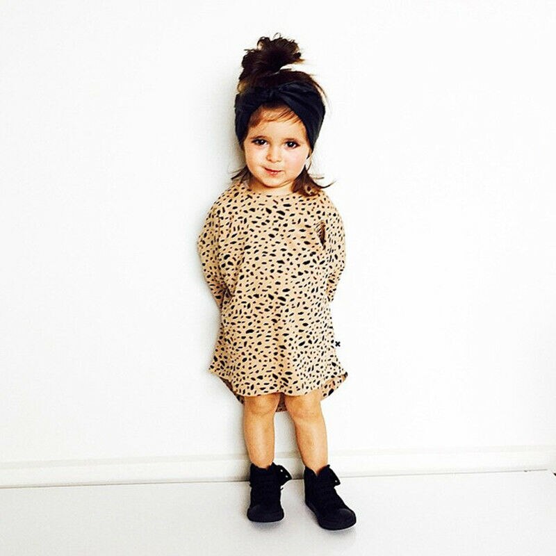 Imcute Baby Cute Baby Kids Girls Leopard Print 3/4 Sleeve Tops T-Shirts Party Dress Sundress