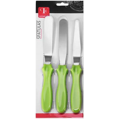 Spatel 3 Stks/set Blade Schuine Espatula Cake Icing Spatel Smooth Vullen Tool Cutter Set Bruiloft Valentijn Bakken Gebak Tool: green