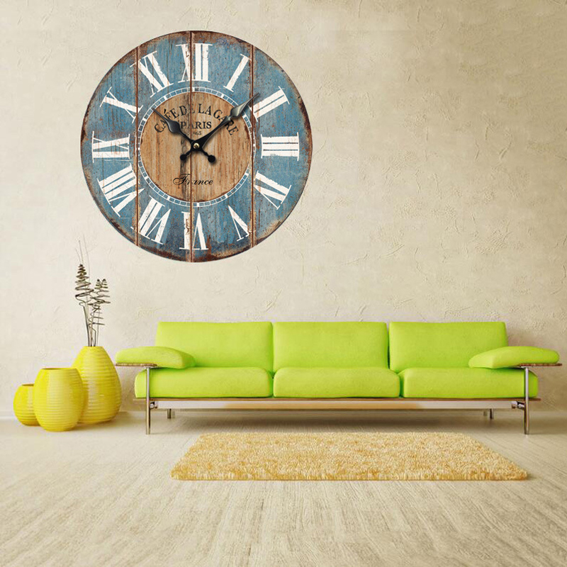 Reloj de pared de madera con de océano para el hogar, accesorio de pulsera de cuarzo resistente al agua con mecanismo de relojería, rústico Vintage grande y silencioso, 30cm, perfecto para decoración de cocina y dormitorio