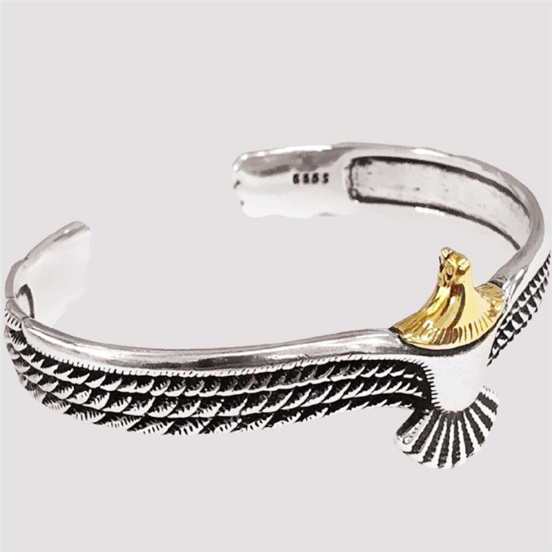 Sole Memory-Pulseras ajustables para hombre y mujer, de plumas de águila Retro, Plata tailandesa, Color plateado, SBR250