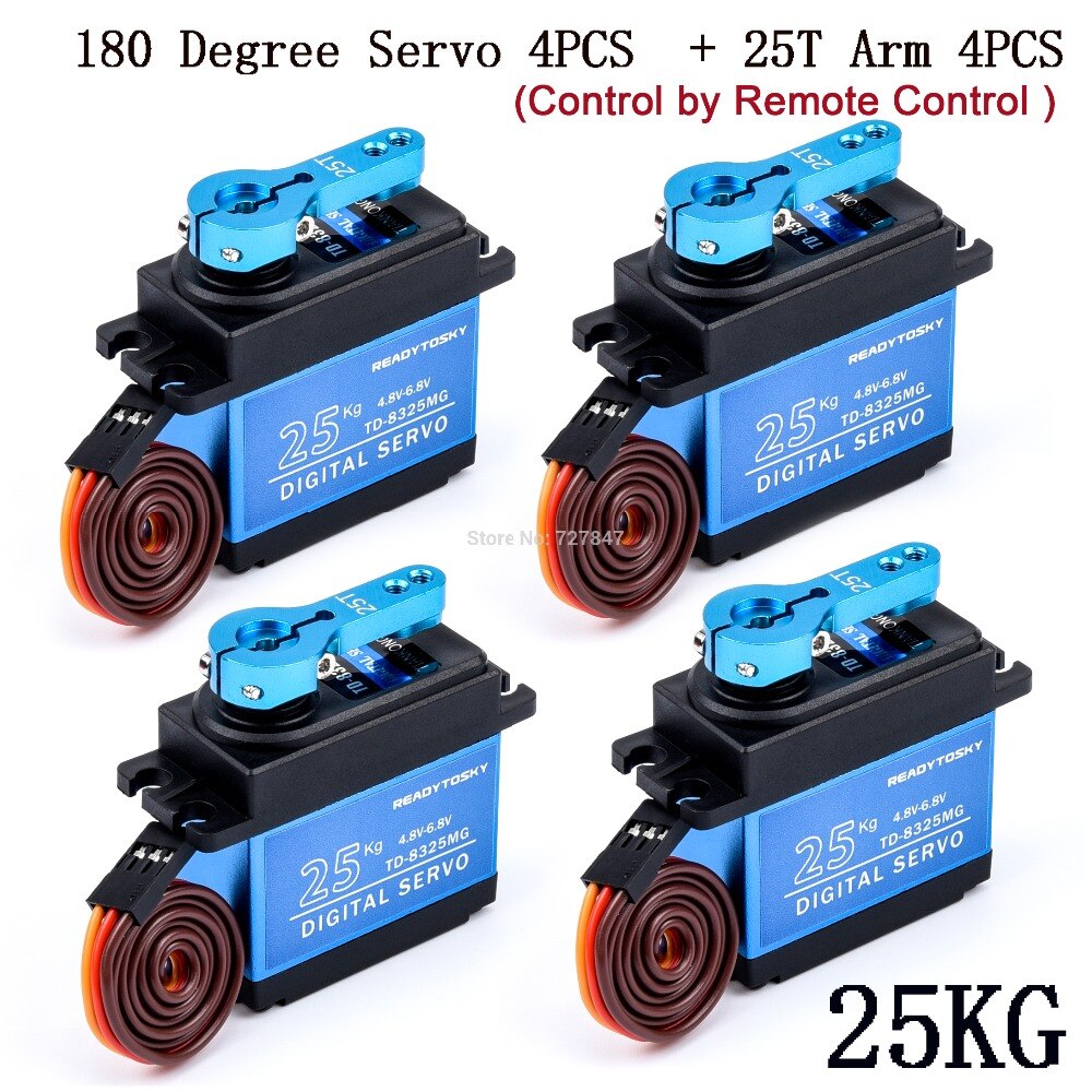 20kg TD8120MG / 25kg TD8325MG Hohe Drehmoment Kernlosen Motor- Servo Wasserdichte Digital 180 Grad Servo Kontrolle durch Fernbedienung Kontrolle: 4x25KG  4x 25T Arm