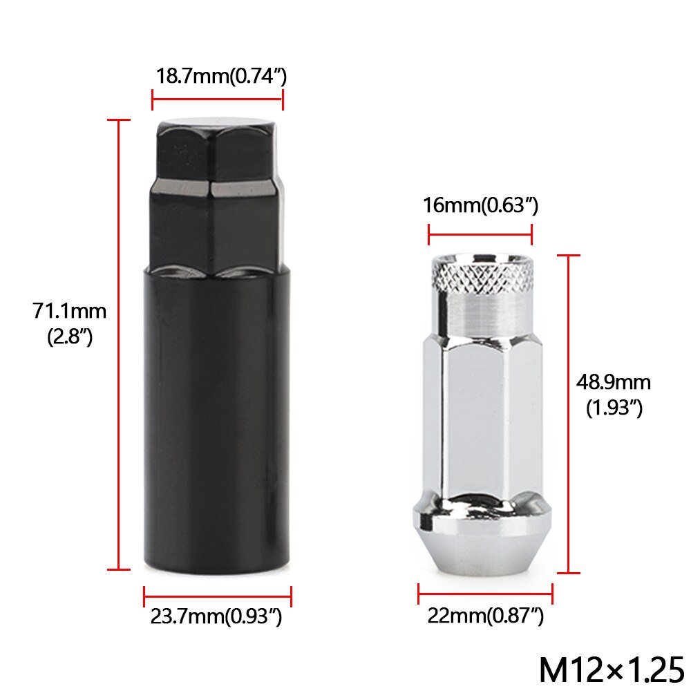 Steel Lug Nuts Set M12x1.25 17mm Hex Car Wheel Nut