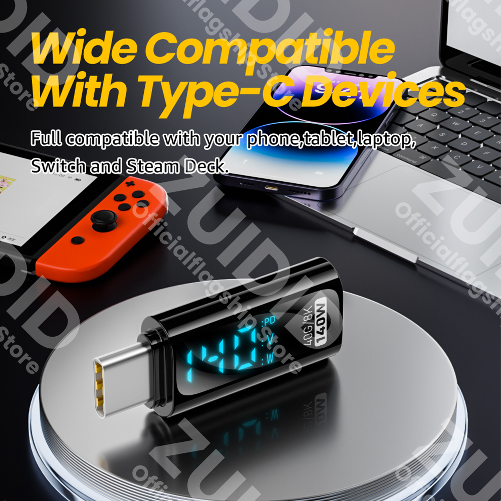 Transparent LED Display USB4.0 40Gbps Type C to C OTG Adapter 8K@60Hz PD140W 5A Fast Charging Cable for iPhone 15 14 MacBook Pro