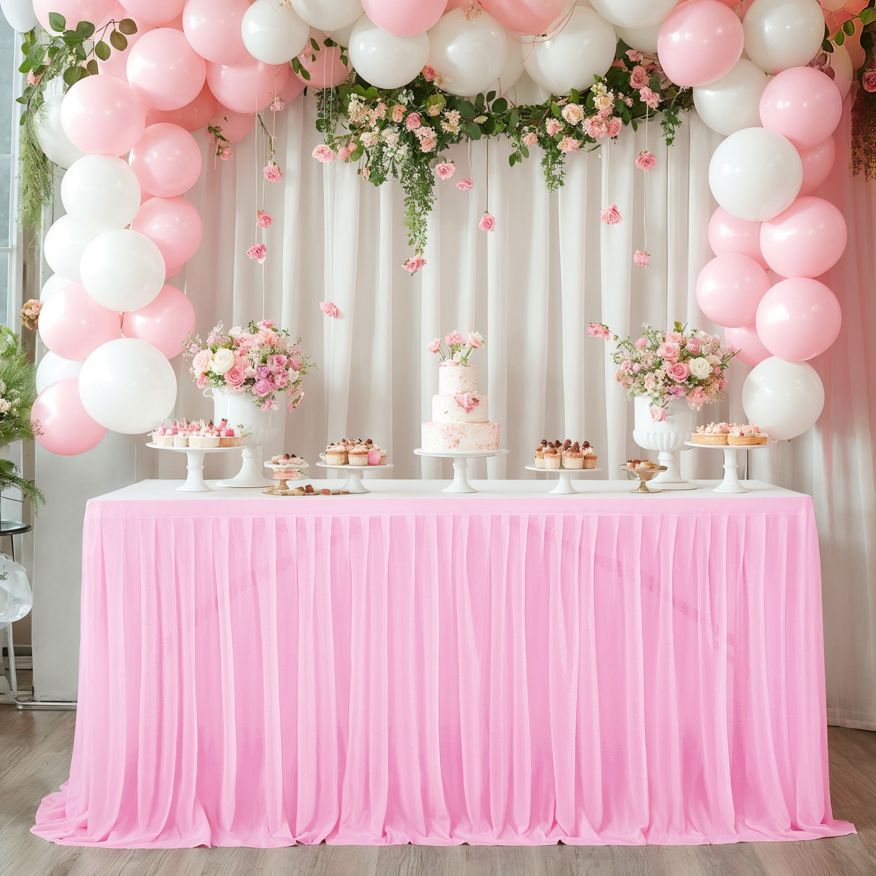 Ivory Tulle Table Skirts for Rectangle Tables 8ft 6ft 4ft for Wedding Party Birthday Baby Shower Cake Event Dessert Tablecloth: 150*180cm / MULTI