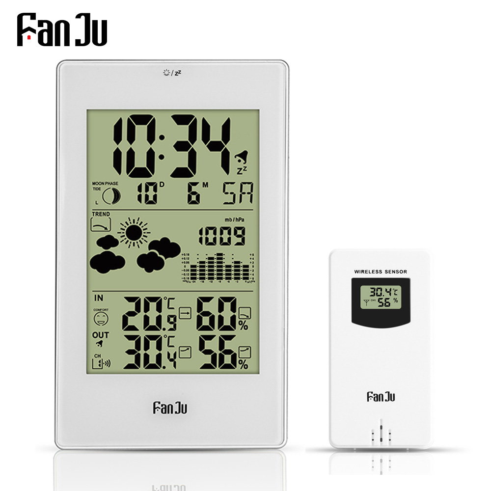 Fanju  fj3352 digitaler schlummerwecker wetterstation mit Barometer prognose temperatur luftfeuchtigkeit kabelloser außensensor: Ursprünglich Titel
