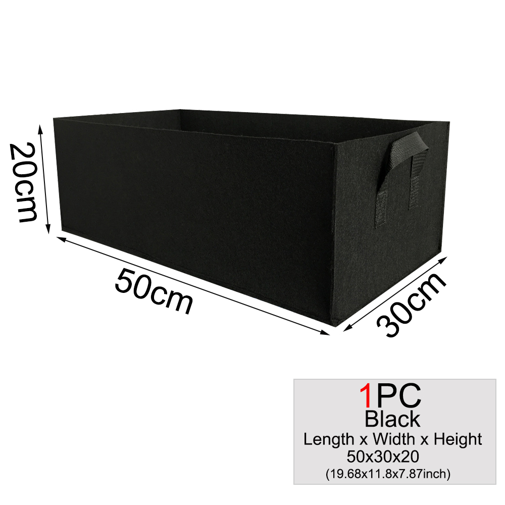 Muciakie 1pc firkantet stof voksepose potteposer haveplantepose grøntsags plantepose plantepotte med håndtag til planter: 1pc 50 x 30 x 20cm sorte
