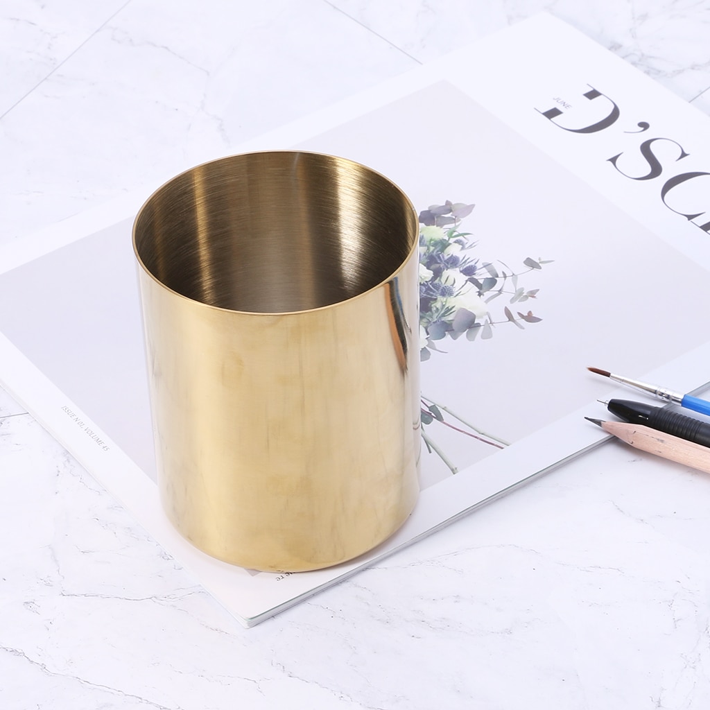 Golden Pen Pencil Pot Holder Container Organizer Home Desk Stationery Decor