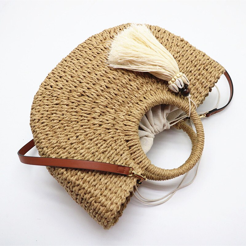 Kwast handgemaakte halfronde rotan gevlochten stro tas zomer dames messenger crossbody tassen meisjes strand handtas