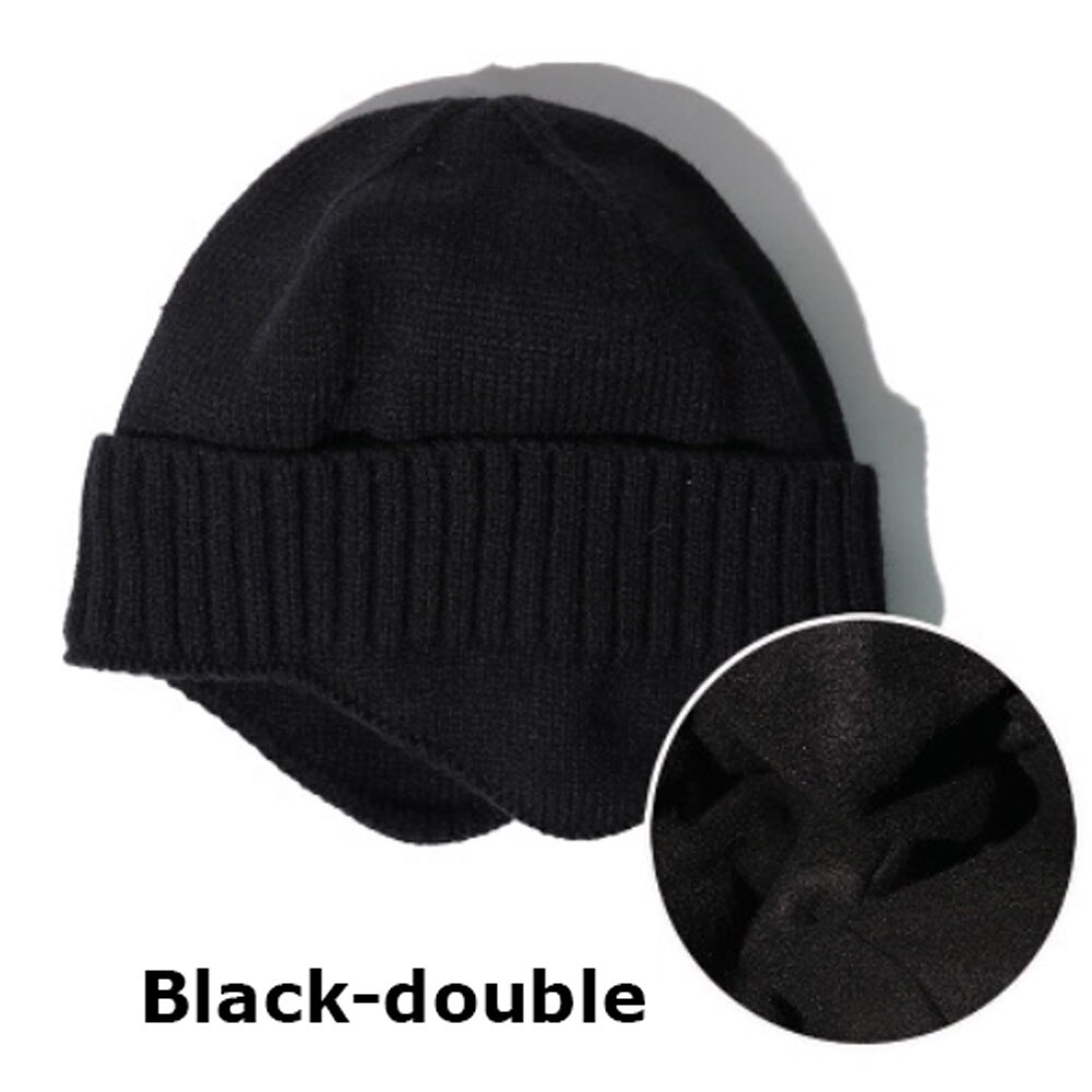 Bonnets de Ski à la pour hommes et femmes, en tricot, pour l'extérieur, extensibles, décontractés, doux et chauds, hiver: Black double