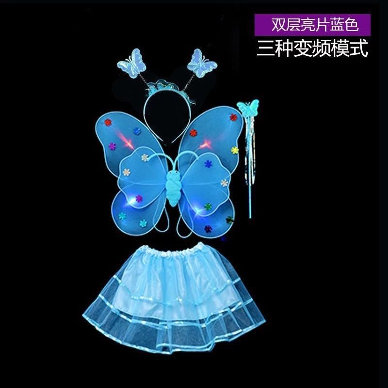 glühend kleidung Kindergarten Weihnachten Halloween mädchen freundlicher leuchten schmetterling flüGel freundlicher spielzeug zauberstab Party anzug: Blau