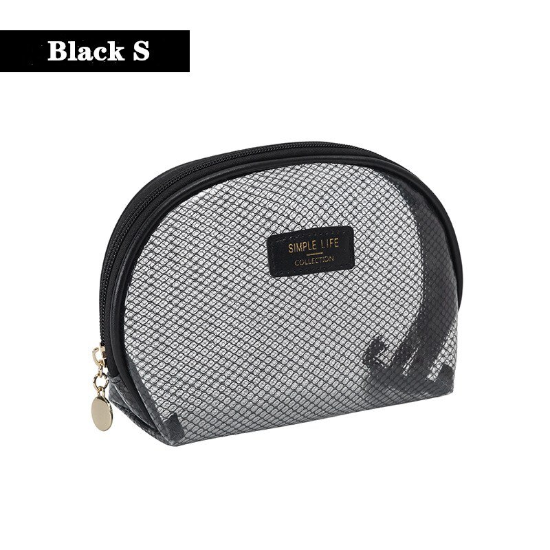 PURDORED 1 Pc Clear Mesh Women Makeup Bag impermeabile EVA Cosmetic Bag Travel Zipper borsa grande per trucco custodia per bellezza femminile: S black